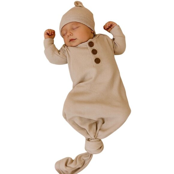 0-3 Caden Lane Eucalyptus Waffle Bamboo Newborn Baby Knot Gown Sleepers PJs - Picture 1 of 11